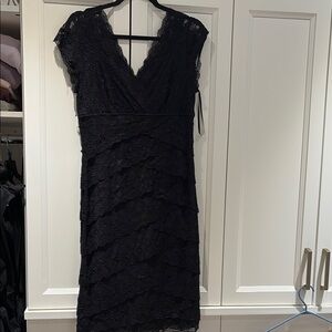 Black Ruched Tiered Sheath Dress V-Neck Cocktail